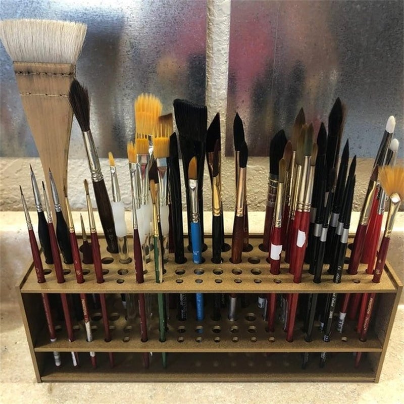 Lovskoo Brush Holder Paintbrush Holder 67 Holes Paint Brush Holders and Organizers Wall Mount Or Freestanding Desk Organizer Stand Holder For Pencils, Pens Stationary Supplies For Men Women - Image 4